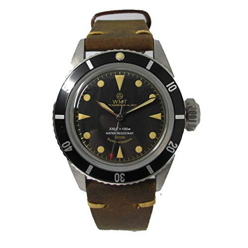 Walter Mitt Sea Diver Edelstahl 316L Automatik Schwarz Leder Braun Unisex Uhr von Walter Mitt