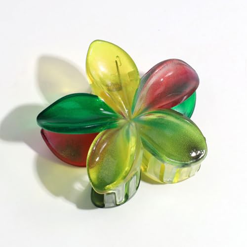 2 Stück Blumen Haarklammer Leopardenmuster Haarspangen Damen Haarspange Blume Klein Hawaii Haarspange Bunt blumenklammern haare blumen klammer für Hochzeit Strand PartyFarbverlauf gelb-grün-rot von Waltonalice