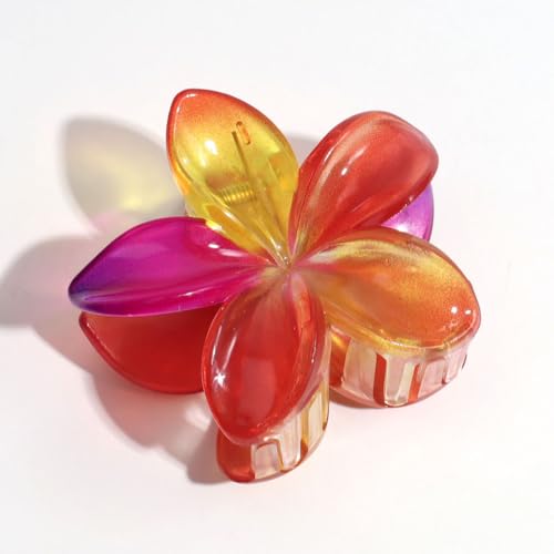 2 Stück Blumen Haarklammer Leopardenmuster Haarspangen Damen Haarspange Blume Klein Hawaii Haarspange Bunt blumenklammern haare blumen klammer für Hochzeit Strand PartyFarbverlauf rot-gelb-lila von Waltonalice