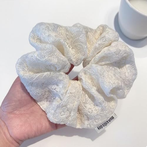 2 Stück Haargummis für Damen elastische Haarbänder Satin Scrunchies Haarreifen Pferdeschwanzhalter Breite Rand Scrunchie Haarschmuck Breite Haarband(Minimalistisch) Haarband mit Spitzenstickerei von Waltonalice