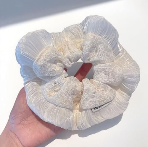 2 Stück Haargummis für Damen elastische Haarbänder Satin Scrunchies Haarreifen Pferdeschwanzhalter Breite Rand Scrunchie Haarschmuck Breite Haarband(Rockbund) Haarband mit Spitzenmuster von Waltonalice