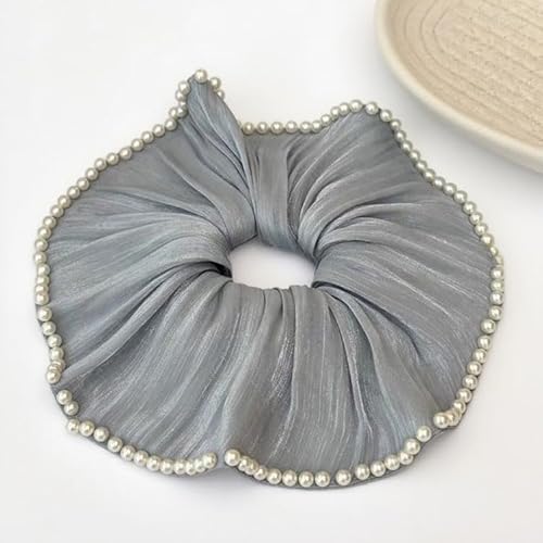 2 Stück Haargummis für Damen elastische Haarbänder Satin Scrunchies Haarreifen Pferdeschwanzhalter Breite Rand Scrunchie Haarschmuck Breite HaarbandBlau (Haarband mit Glitzerperlen) von Waltonalice
