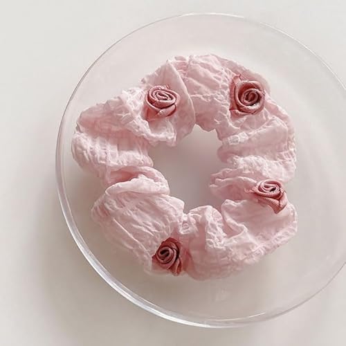 2 Stück Haargummis für Damen elastische Haarbänder Satin Scrunchies Haarreifen Pferdeschwanzhalter Breite Rand Scrunchie Haarschmuck Breite HaarbandBlush Pink (Haarband mit Rosen) von Waltonalice