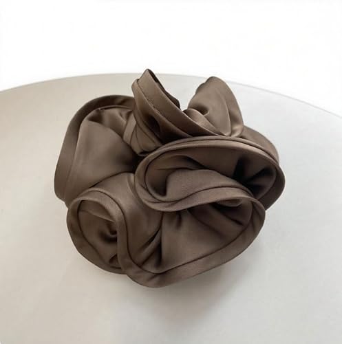 2 Stück Haargummis für Damen elastische Haarbänder Satin Scrunchies Haarreifen Pferdeschwanzhalter Breite Rand Scrunchie Haarschmuck Breite HaarbandBraun-Grau (großes Haarband im Pilzstil) von Waltonalice