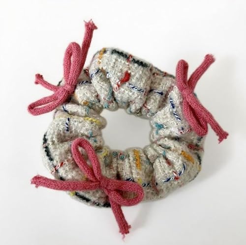 2 Stück Haargummis für Damen elastische Haarbänder Satin Scrunchies Haarreifen Pferdeschwanzhalter Breite Rand Scrunchie Haarschmuck Breite HaarbandHaarband mit gestrickter Schleife von Waltonalice