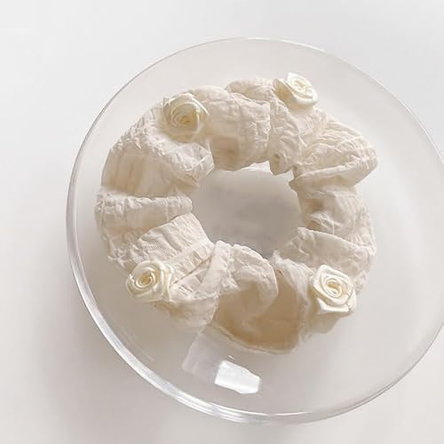 2 Stück Haargummis für Damen elastische Haarbänder Satin Scrunchies Haarreifen Pferdeschwanzhalter Breite Rand Scrunchie Haarschmuck Breite HaarbandOff-White (Haarband mit Rosen) von Waltonalice