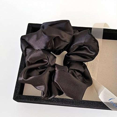 2 Stück Haargummis für Damen elastische Haarbänder Satin Scrunchies Haarreifen Pferdeschwanzhalter Breite Rand Scrunchie Haarschmuck Breite HaarbandSchwarz (Haarband aus Schaumstoff) von Waltonalice