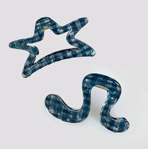 2 Stück große Haarklammern für dickes Haar Und Dünnes Haar haarspangen damen starke Haarspangen Rutschfest Haarspangen Dicke Haare Klaue haarschmuck1# Blau kariert von Waltonalice