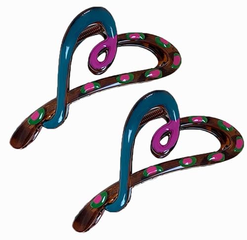 2 Stück große Haarklammern für dickes Haar Und Dünnes Haar haarspangen damen starke Haarspangen Rutschfest Haarspangen Dicke Haare Klaue haarschmuck4# Blau-lila Herz von Waltonalice