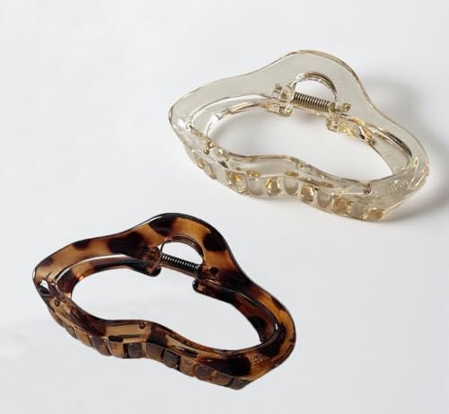 2 Stück große Haarklammern für dickes Haar Und Dünnes Haar haarspangen damen starke Haarspangen Rutschfest Haarspangen Dicke Haare Klaue haarschmuck5# Leopardenmuster + Transparent von Waltonalice