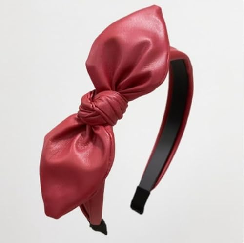 Haarband Hasenohrform Haarreifen Damen Breit PU Leder Haarreif Haarschmuck haarreifen damen elegant haarreif dirndl Anti-Rutsch Haarreifen für Den Weg zur Arbeit und Partys GeburtstagBurgunderrot von Waltonalice