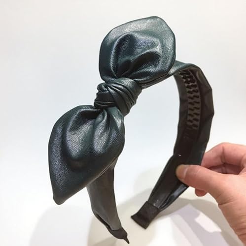 Haarband Hasenohrform Haarreifen Damen Breit PU Leder Haarreif Haarschmuck haarreifen damen elegant haarreif dirndl Anti-Rutsch Haarreifen für Den Weg zur Arbeit und Partys GeburtstagDunkelgrün von Waltonalice