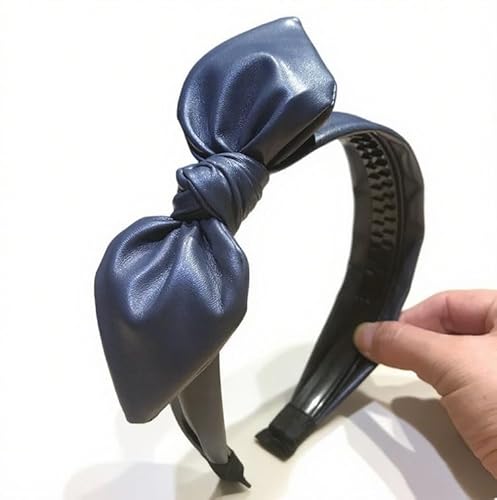 Haarband Hasenohrform Haarreifen Damen Breit PU Leder Haarreif Haarschmuck haarreifen damen elegant haarreif dirndl Anti-Rutsch Haarreifen für Den Weg zur Arbeit und Partys GeburtstagMarineblau von Waltonalice