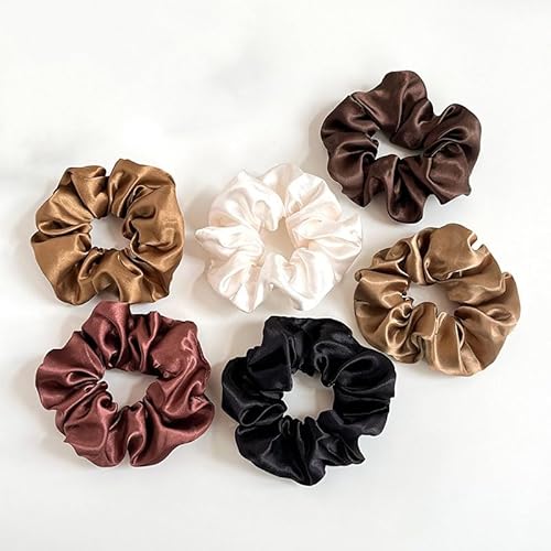 Waltonalice 6 Stück Haargummis für Damen elastische Haarbänder Satin Scrunchies Haarreifen Pferdeschwanzhalter Breite Rand Scrunchie Haarschmuck Breite Haarband von Waltonalice