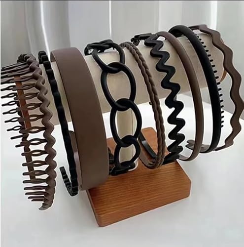 Waltonalice 9 Stück Haarreifen Haarband Damen Elastisches Haarbänder Zickzack Haarreif Kunststoff-Kopfband Hair Hoop für Frauen Mädchen haarreifen für Sport Yoga Make-up Waschen Schwarz+Kaffeebraun von Waltonalice