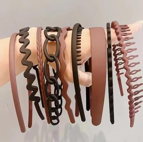 Waltonalice 9 Stück Haarreifen Haarband Damen Elastisches Haarbänder Zickzack Haarreif Kunststoff-Kopfband Hair Hoop für Frauen Mädchen haarreifen für Sport Yoga Make-up Waschen Schwarz+Burgunderrot von Waltonalice