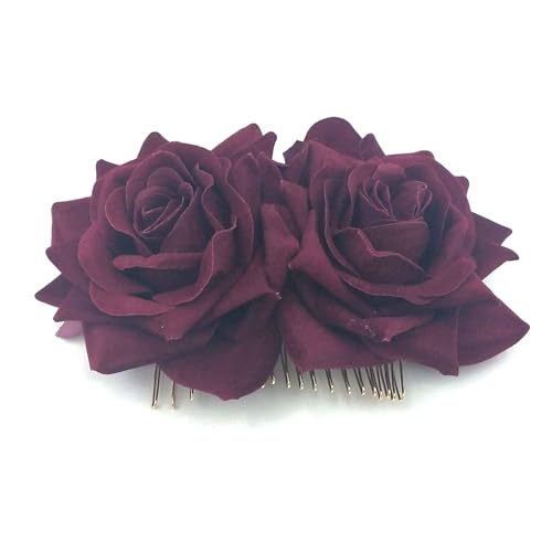 Waltonalice Einsteckkamm Rose Hochzeit Haarschmuck Braut Haarspangen Haarnadel Damen Flamenco Tänzerin Haarschmuck für Hochzeit Verlobung Abschlussball Party Achteckiges Rosenweinrot 1 Stück von Waltonalice