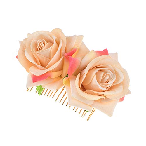 Waltonalice Einsteckkamm Rose Hochzeit Haarschmuck Braut Haarspangen Haarnadel Damen Flamenco Tänzerin Haarschmuck für Hochzeit Verlobung Abschlussball Party Beige 2 Stück von Waltonalice