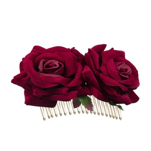Waltonalice Einsteckkamm Rose Hochzeit Haarschmuck Braut Haarspangen Haarnadel Damen Flamenco Tänzerin Haarschmuck für Hochzeit Verlobung Abschlussball Party Mittleres Weinrot 2 Stück von Waltonalice