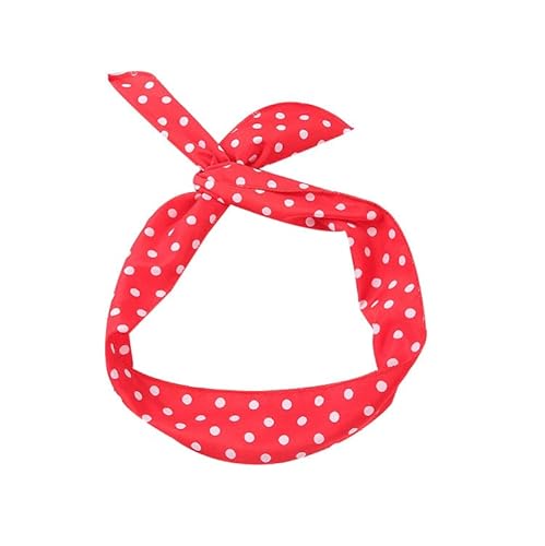 Waltonalice Gepunktetes Stirnband Biegbar Kaninchenohren Kopfband Bandana Rockabilly Draht Haarbänder Vintage Haarband haarreif dirndl Haar-Accessoires für Damen Leuchtendes Rot 1 Stück von Waltonalice