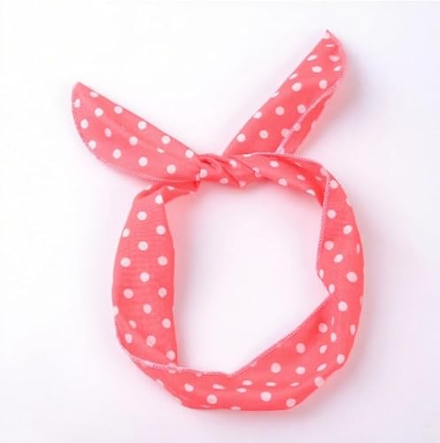 Waltonalice Gepunktetes Stirnband Biegbar Kaninchenohren Kopfband Bandana Rockabilly Draht Haarbänder Vintage Haarband haarreif dirndl Haar-Accessoires für Damen Wassermelonenrot 2 Stück von Waltonalice