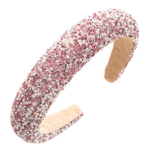 Waltonalice Haarreif mit bunten Strasssteinen Haarschmuck Kristall Stirnbänder Haarbänder rutschfeste Wide Stirnbänder für Hochzeit Braut Party Alltagskleidung Rosa A von Waltonalice