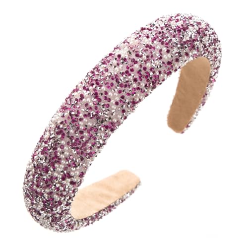 Waltonalice Haarreif mit bunten Strasssteinen Haarschmuck Kristall Stirnbänder Haarbänder rutschfeste Wide Stirnbänder für Hochzeit Braut Party Alltagskleidung Rosa B von Waltonalice