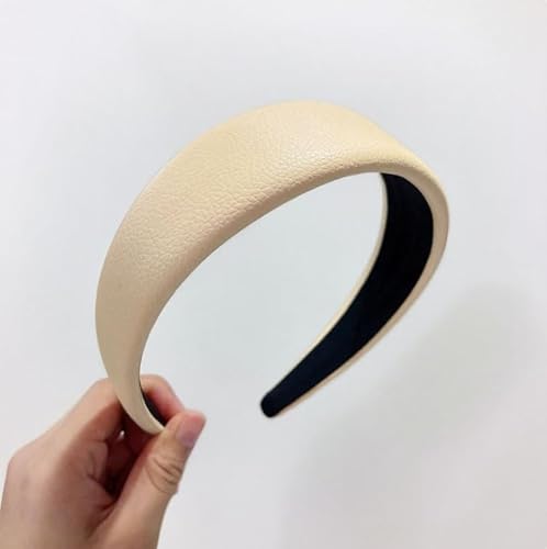 Waltonalice Haarreifen Damen Breit PU Leder Haarreif Haarschmuck haarreifen damen elegant haarreif dirndl Anti-Rutsch Haarreifen für Den Weg zur Arbeit und Partys Geburtstag Beige 1 Stück von Waltonalice