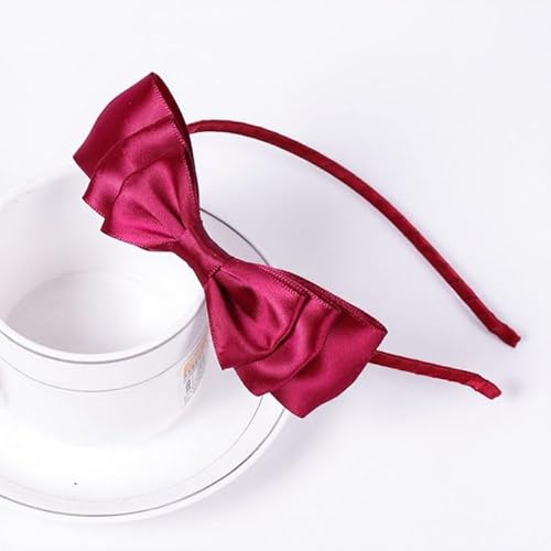Waltonalice Haarreifen mit Schleife Stirnbänder Haarbänder französische Schleife Stirnband Haarreifen Bunt Satin Haarband Stirnbänder Anti-Rutsch Kopfbedeckung für Damen Burgunderrot 1 Stück von Waltonalice