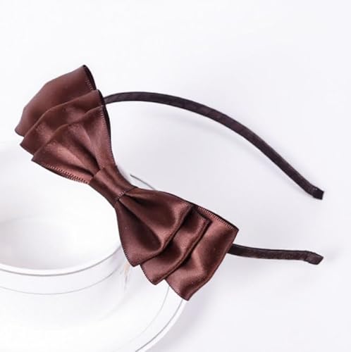 Waltonalice Haarreifen mit Schleife Stirnbänder Haarbänder französische Schleife Stirnband Haarreifen Bunt Satin Haarband Stirnbänder Anti-Rutsch Kopfbedeckung für Damen Kaffee 2 Stück von Waltonalice