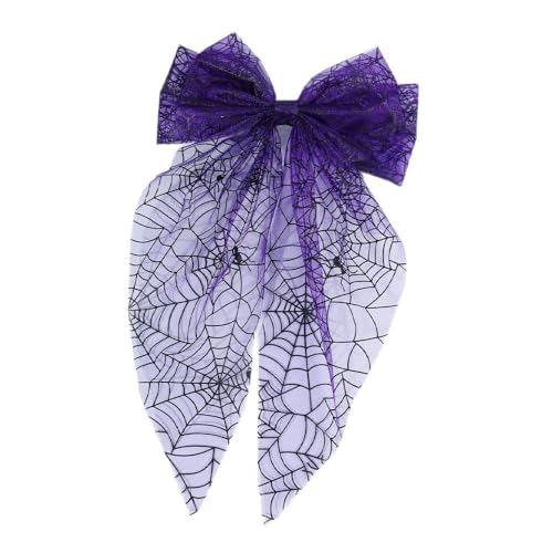Waltonalice Haarschleifen Clip Haarspangen mit großer Schleife haarklammer Schleife Haarschmuck für Damen Mädchen Spitze Haarschleife Haarspangen für halloween Lila Spinnennetz 1 Stück von Waltonalice