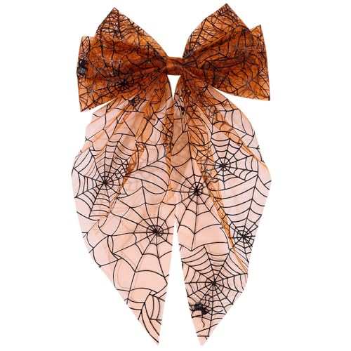 Waltonalice Haarschleifen Clip Haarspangen mit großer Schleife haarklammer Schleife Haarschmuck für Damen Mädchen Spitze Haarschleife Haarspangen für halloween Orangefarbenes Spinnennetz 1 Stück von Waltonalice