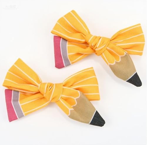 Waltonalice Haarschleifen Clip einschulung geschenk Bleistift Haarspangen mit Schleife haarklammer Schleife Haarschmuck für Damen Mädchen stoff Haarschleife bow hair clip 2 Haarspangen von Waltonalice