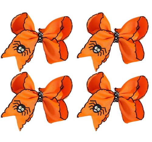 Waltonalice Halloween Haarschleifen Clip Haarspangen mit Schleife haarklammer Schleife Haarschmuck für Damen Mädchen Stoff Haarschleife Haarspangen für halloween Kleine orangefarbene Spinne 4 Stück von Waltonalice