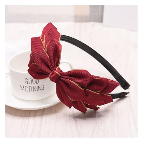 Waltonalice Schleifen-Stirnband Schleife Haarschleife Haarreif Mädchen Haar-Accessoires Weihnachts-Stirnband französisches Schleifen-Design für Halloween Weihnachten Party Cosplay Weinrot 2 1 Stück von Waltonalice