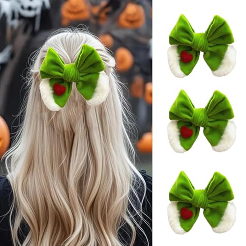 Weihnachts Haarspangen Schleife Haarschmuck Weihnachten Haarspangen mit großer Schleife Haarschleifen Haarklammer Samt Schleifen für Mädchen bow hair clip schleife haarklammerGrüne Schleife4 Stück von Waltonalice
