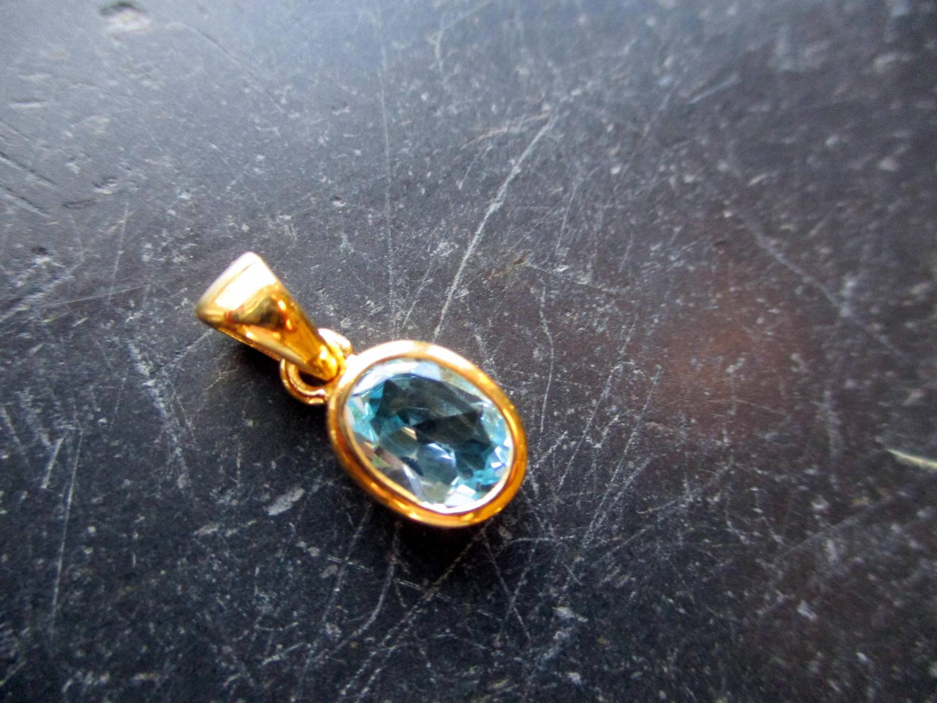 Anhänger, Sterlingsilber, Vergoldet, Aquamarin, Tropfenoval, Facettiert, , Blau, Schmuck, Frauen von WaltrautvonRoda