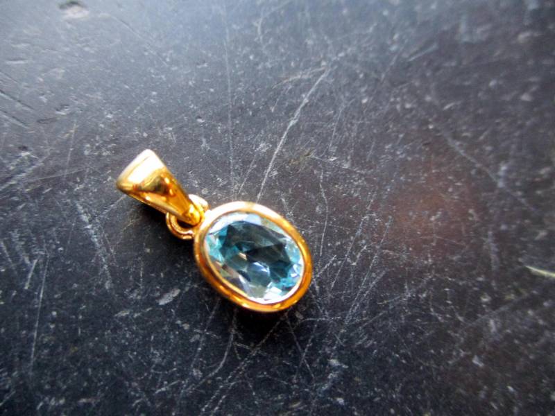 Anhänger, Sterlingsilber, Vergoldet, Aquamarin, Tropfenoval, Facettiert, , Blau, Schmuck, Frauen von WaltrautvonRoda