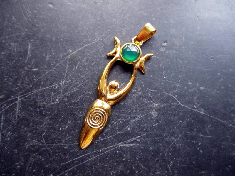 Göttin, Gaja, Erdmutter, Sterlingsilber, Spiralgöttin, Chrysopras, Schmuck, Muttergöttin, Vergoldet von WaltrautvonRoda