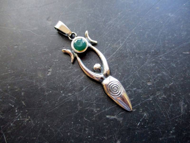 Göttin, Gaja, Erdmutter, Sterlingsilber, Spiralgöttin, Chrysopras, Schmuck, Muttergöttin von WaltrautvonRoda