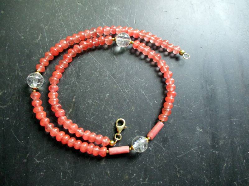 Kette, Cherry Quarz, Lachsfarben, Sterlingsilber, Vergoldet, Schmuck, Frauen von WaltrautvonRoda