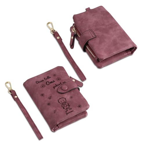 Geldbörse Damen Leder Personalisierte Geschenke - Portmonee Damen mit Namen Geldbörse für Frauen Damen-Geldbörsen Geschenke für Mama Oma (Geschenke für Oma: Rot-1 Name) von Wamantic
