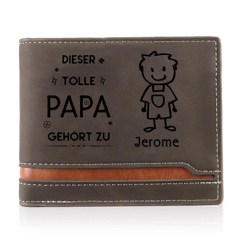 Geldbörse Herren PU Leder Personalisierte - Portmonee Herren mit 1-6 Namen des Familienmitglieds Geschenk für Papa Opa Großeltern Weihnachten Geburtstag Vatertag (Braun-Papa Geschenk-1 Name) von Wamantic