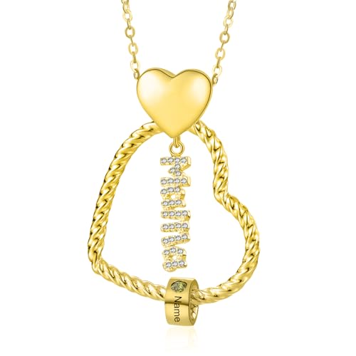 Kette Damen Geschenke für Mama - Personalisierte MAMA Kette mit 1–5 Namen Halskette Schmuck Charms Anhänger für Mutter Tochter Weihnachten Muttertag Geburtstag (Herz-Gold-1 Name 1 Geburtsstein) von Wamantic