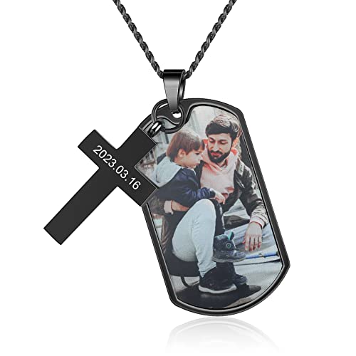 Wamantic Benutzerdefinierte Halskette für Männer, Personalisierte Foto Dog Tag Halskette Anhänger für Freund Benutzerdefinierte Bild Gravur Text Memorial Halskette Schmuck Geschenk für Geburtstag von Wamantic