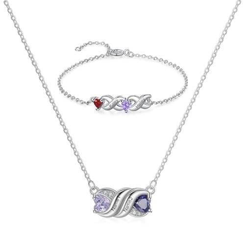 Schmuck Set Damen Kette Armband - Fossil Schmuck Damen Set Personalisierte Namenskette Armbänder Silber mit Gravur 2–7 Namen für Mütter Tochter (2 Geburtssteine 2 Namen) Schmuck Set Damen Kette Armband - Fossil Schmuck Damen Set Personalisierte Namenskette Armbänder Silber mit Gravur 2–7 Namen für Mütter Tochter (2 Geburtssteine 2 Namen) von Wamantic