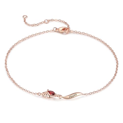 Wamantic Fußkettchen für Frauen Personalisierte Geschenk- Fossil Armband Damen mit 1-5 Charms Geburtsstein, Gravur Name Fußkettchen Armband für Mutter Tochter (1 Name 1 Geburtsstein) von Wamantic