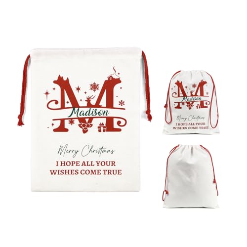 Wamantic Geschenktüten Weihnachten Personalisierte Weihnachtsgeschenktüten Kordelzug Jutesack Groß Mittelgroß Klein für Weihnachten Geburtstag Urlaub Party (Groß) von Wamantic