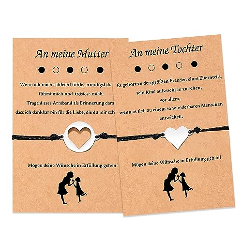 Wamantic Mutter Tochter Armband Set, Schulkind Armband Mädchen Armbänder für 2 Armband Einstellbar Armband zurück zu Schule Armband Geschenk für Mädchen Kinder Frauen Schmuck (Schwarz-2) von Wamantic
