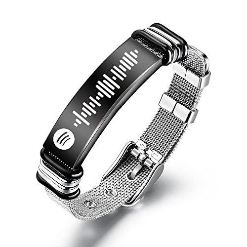 Wamantic Personalisierte Armband für Männer Personalisierte Gravur Foto/Text oder Spotify-Code Armband Personalisierte Gravur Name Foto Link Armband Geschenk für Sohn Vater Freund(style 2) von Wamantic